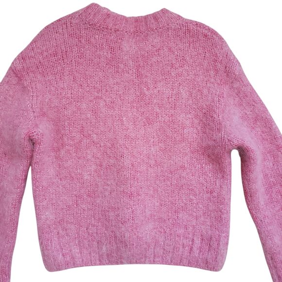 H&M Oversized Knit Sweater Womens Small Pink Mohair Wool Chunky Fuzzy Jumper - Picture 9 of 11